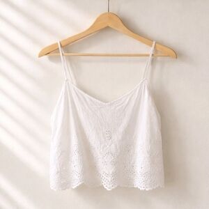 In Bloom White Eyelet Lace Camisole Crop Top Size L